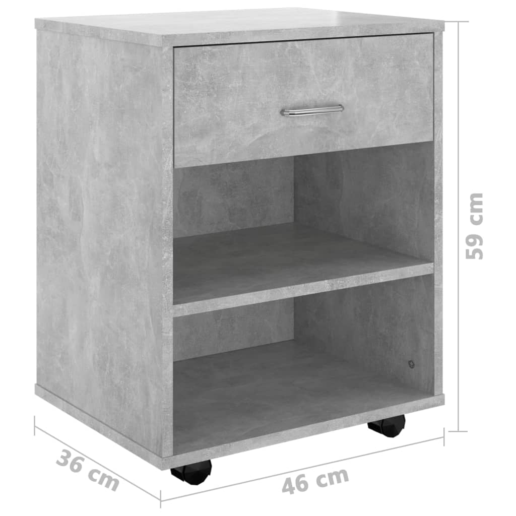 Rulleskap Betonggrå 46X36X59 Cm Konstruert Tre