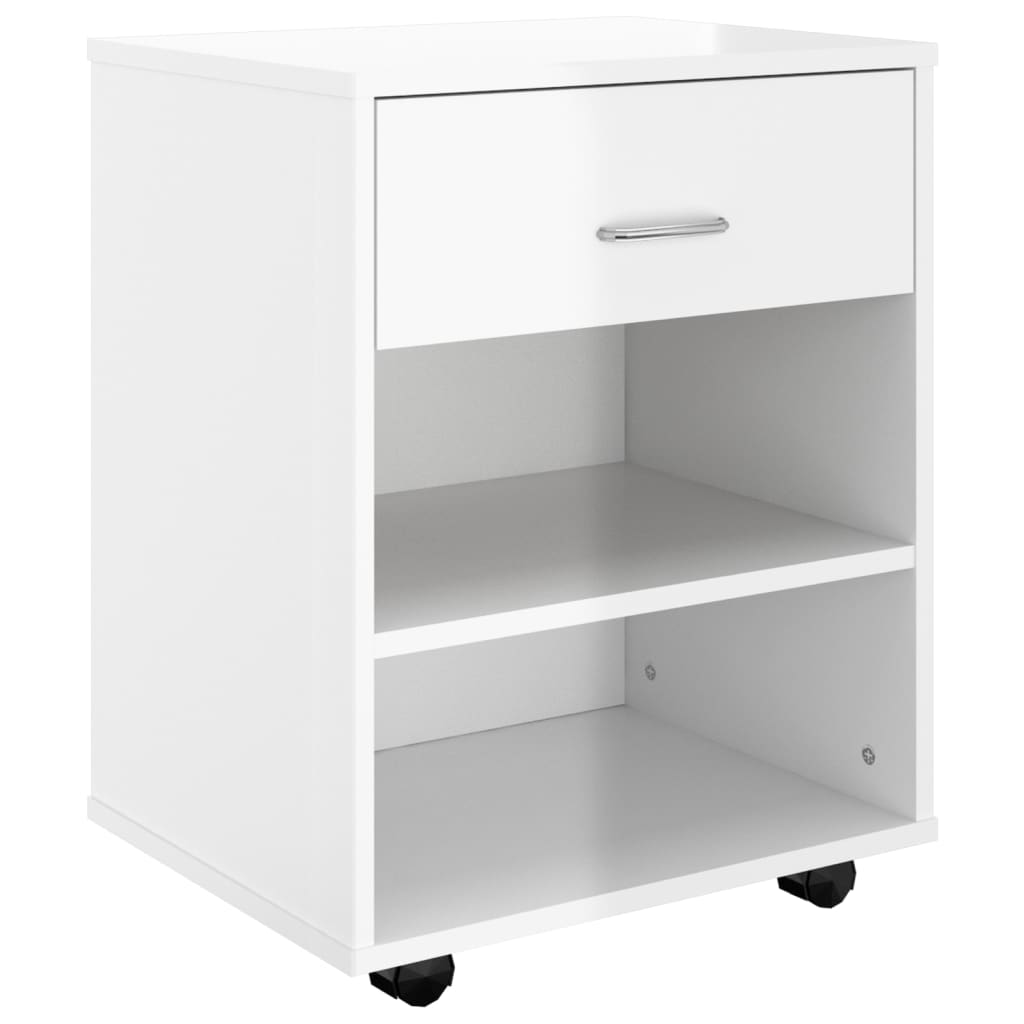 Rulleskap Høyglans Hvit 46X36X59 Cm Konstruert Tre