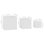 Sidebord 3 Stk Hvit Konstruert Tre
