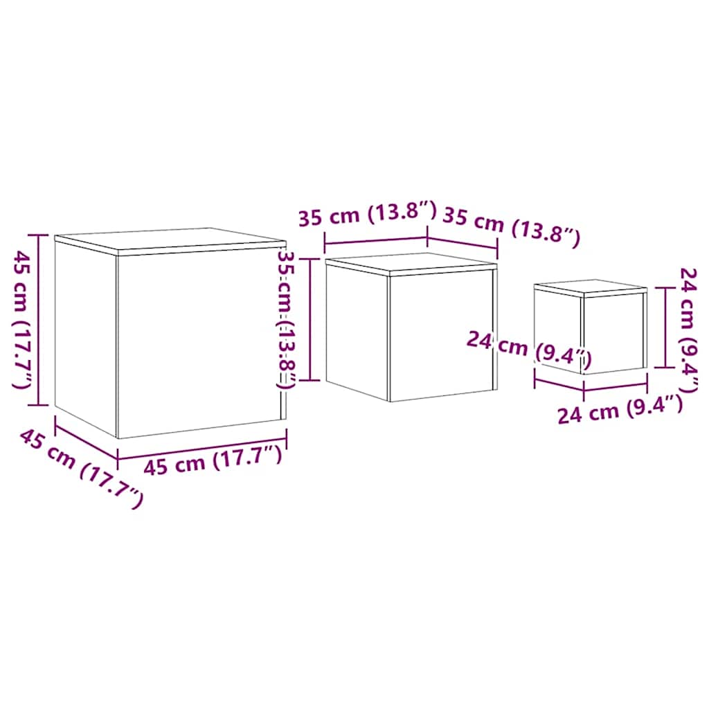 Sidebord 3 Stk Hvit Konstruert Tre