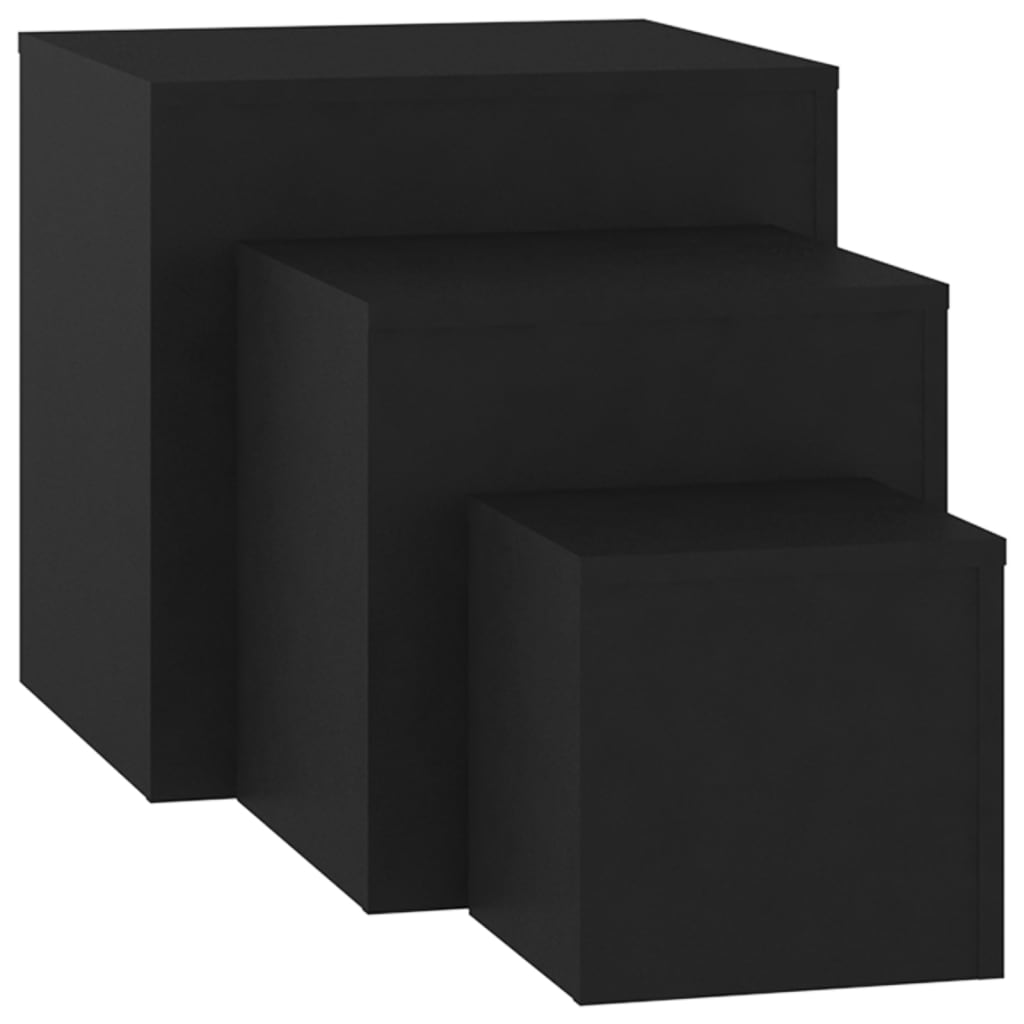 Sidebord 3 Stk Svart Konstruert Tre