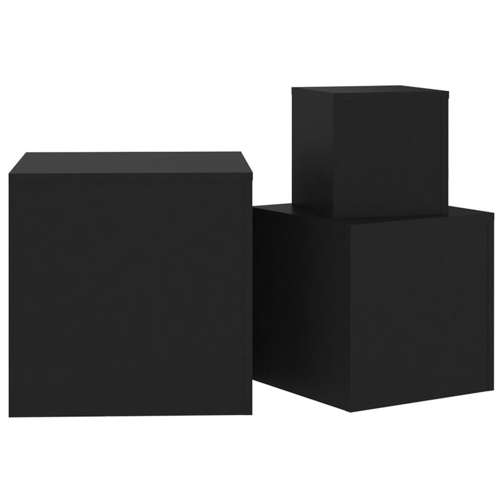 Sidebord 3 Stk Svart Konstruert Tre