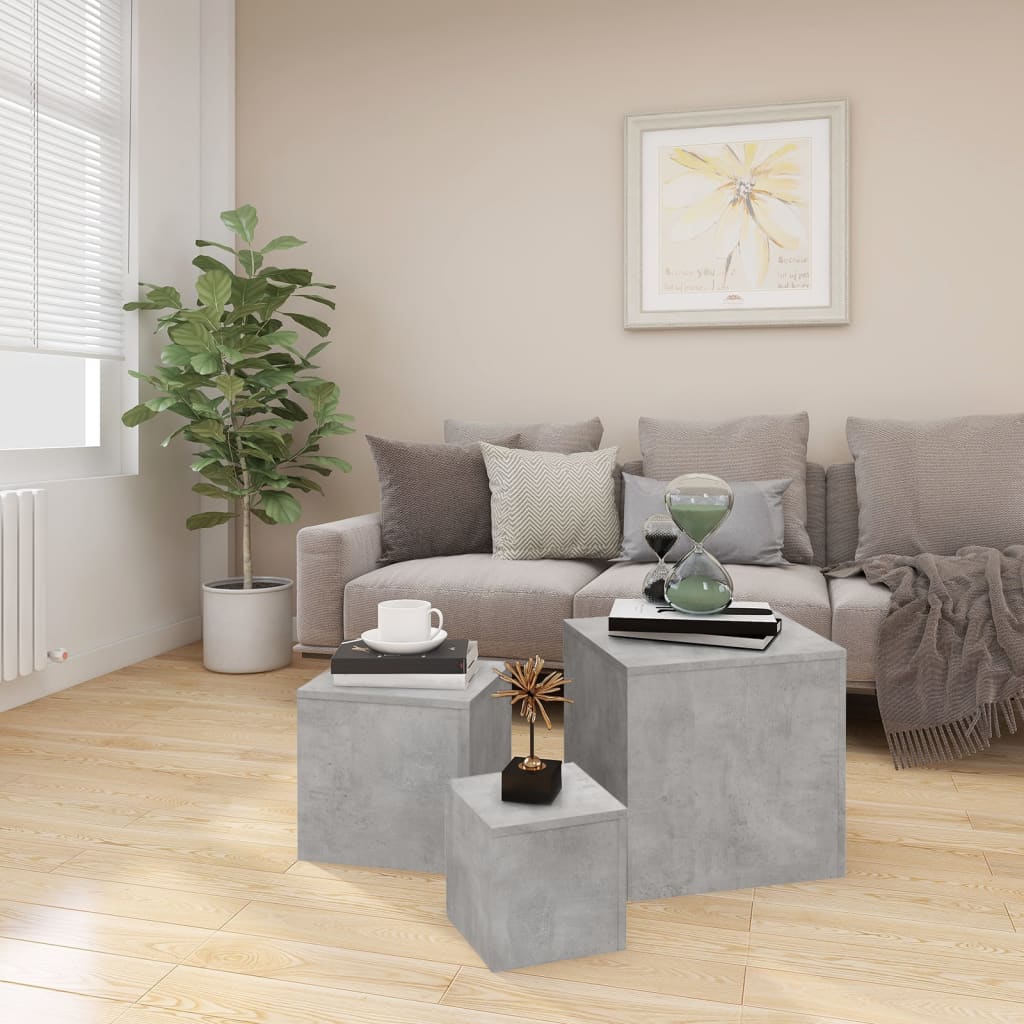 Sidebord 3 Stk Betonggrå Konstruert Tre