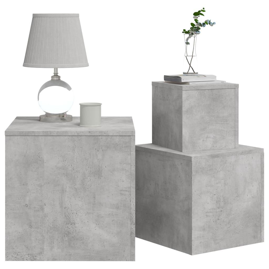 Sidebord 3 Stk Betonggrå Konstruert Tre