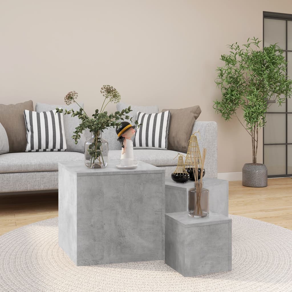 Sidebord 3 Stk Betonggrå Konstruert Tre