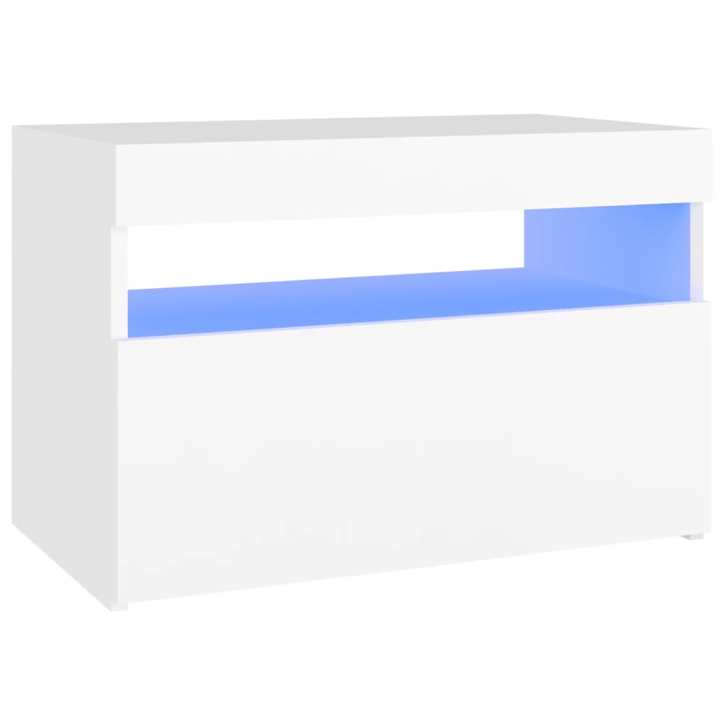 Nattbord Med Led-Lys Hvit 60X35X40 Cm Konstruert Tre