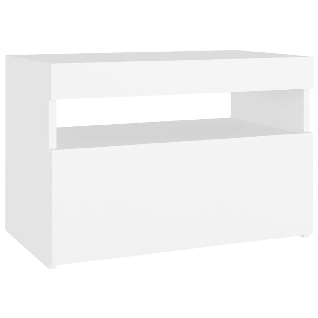 Nattbord Med Led-Lys Hvit 60X35X40 Cm Konstruert Tre