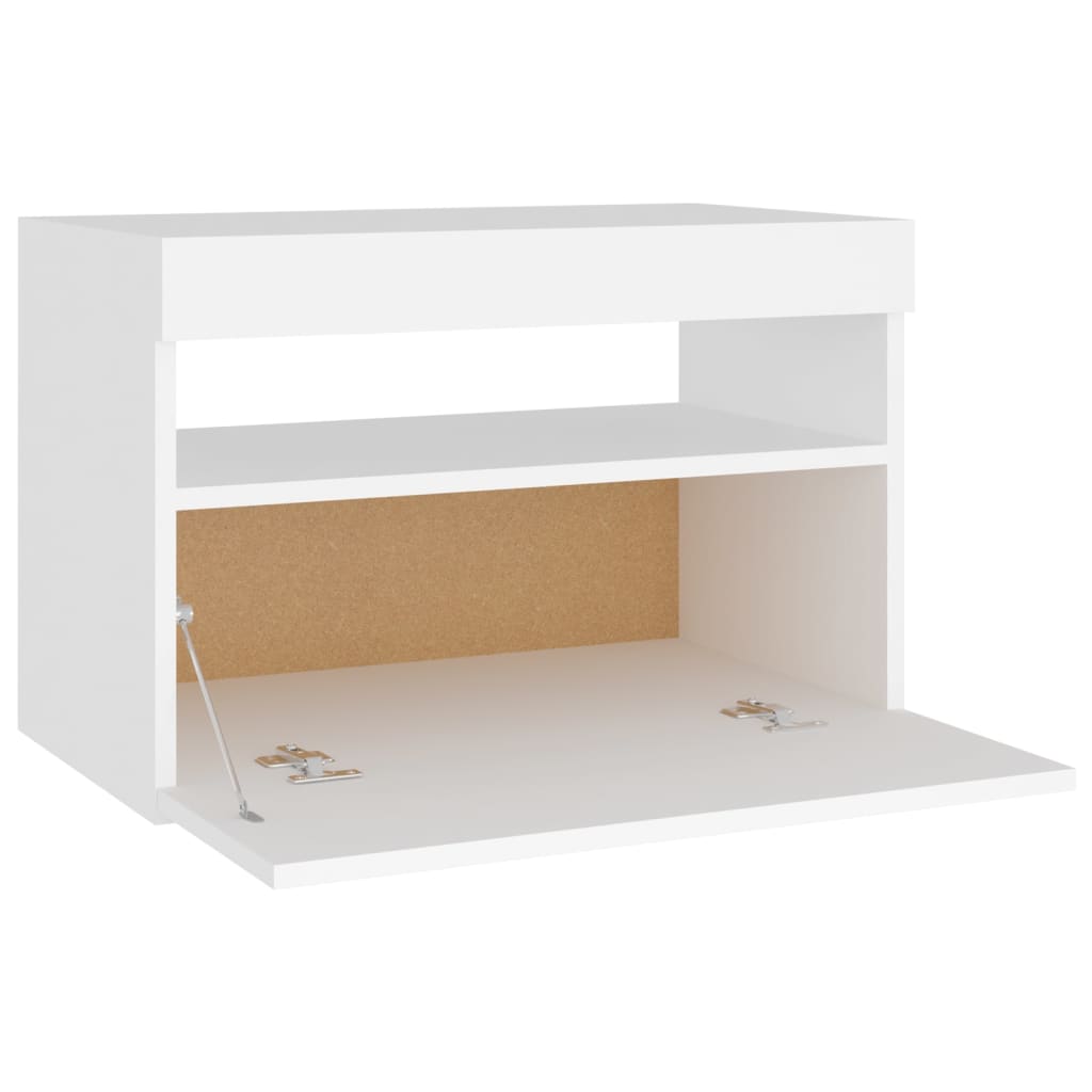 Nattbord Med Led-Lys Hvit 60X35X40 Cm Konstruert Tre