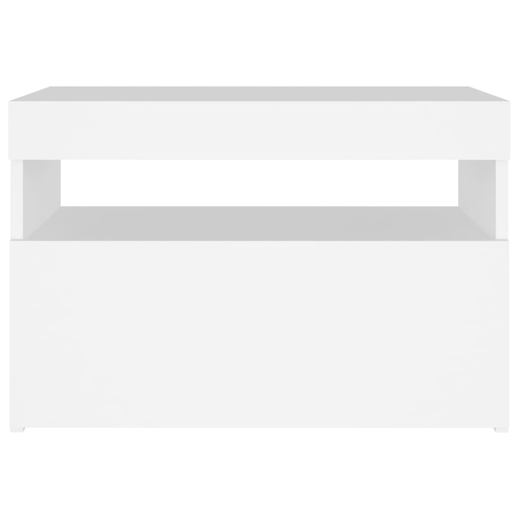 Nattbord Med Led-Lys Hvit 60X35X40 Cm Konstruert Tre