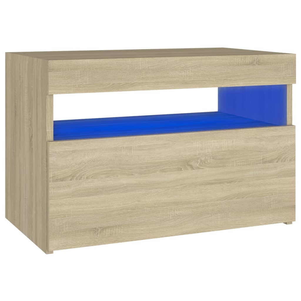 Nattbord Med Led-Lys Sonoma Eik 60X35X40 Cm Konstruert Tre
