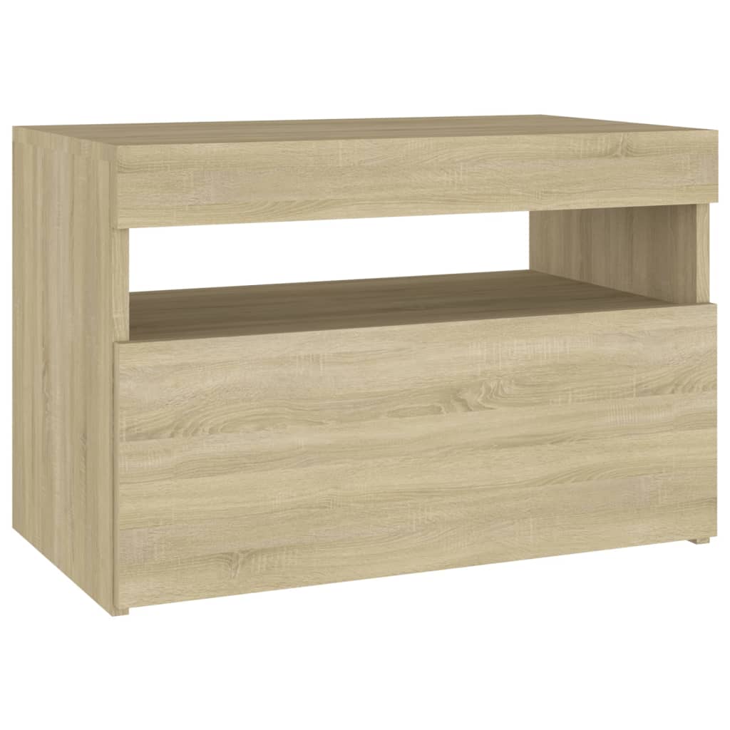Nattbord Med Led-Lys Sonoma Eik 60X35X40 Cm Konstruert Tre