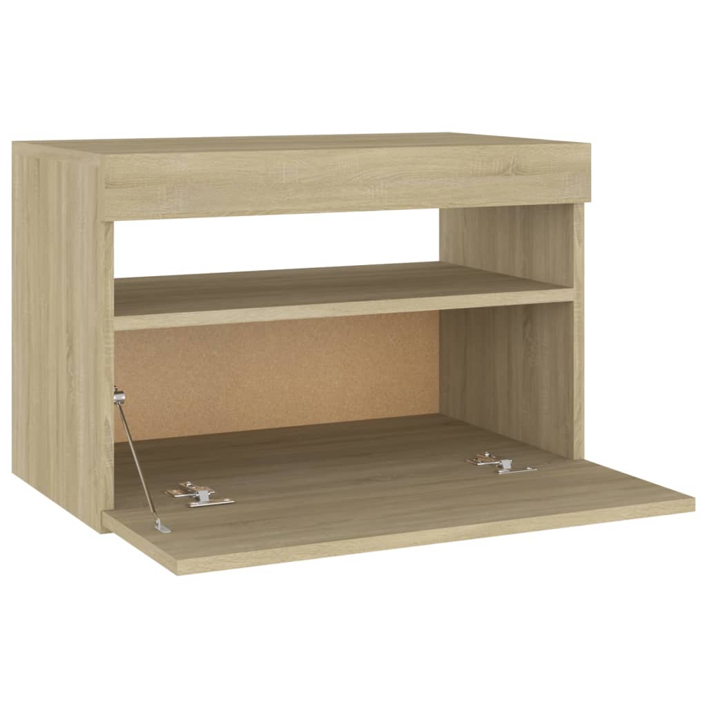Nattbord Med Led-Lys Sonoma Eik 60X35X40 Cm Konstruert Tre