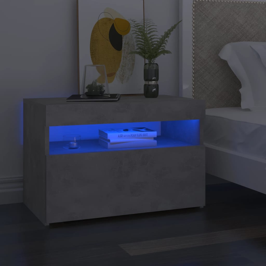 Nattbord & Led-Lys Betonggrå 60X35X40 Cm