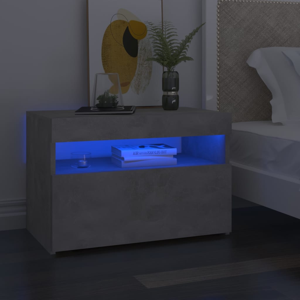 Nattbord & Led-Lys 2 Stk Betonggrå 60X35X40 Cm