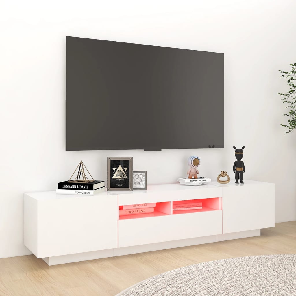 Tv-Benk Med Led-Lys Hvit 180X35X40 Cm