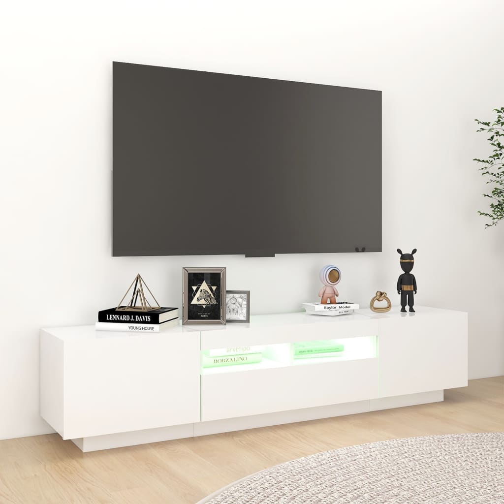 Tv-Benk Med Led-Lys Hvit 180X35X40 Cm