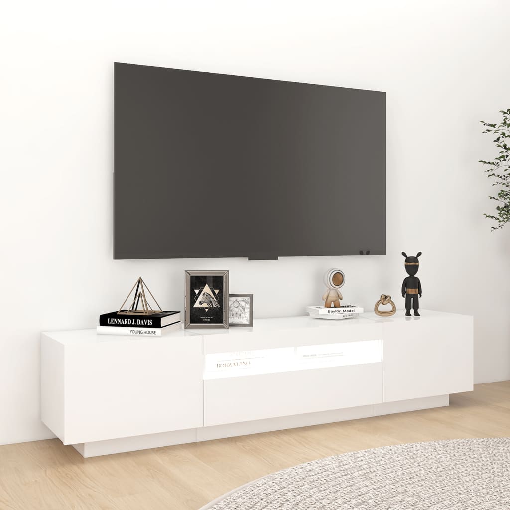 Tv-Benk Med Led-Lys Hvit 180X35X40 Cm