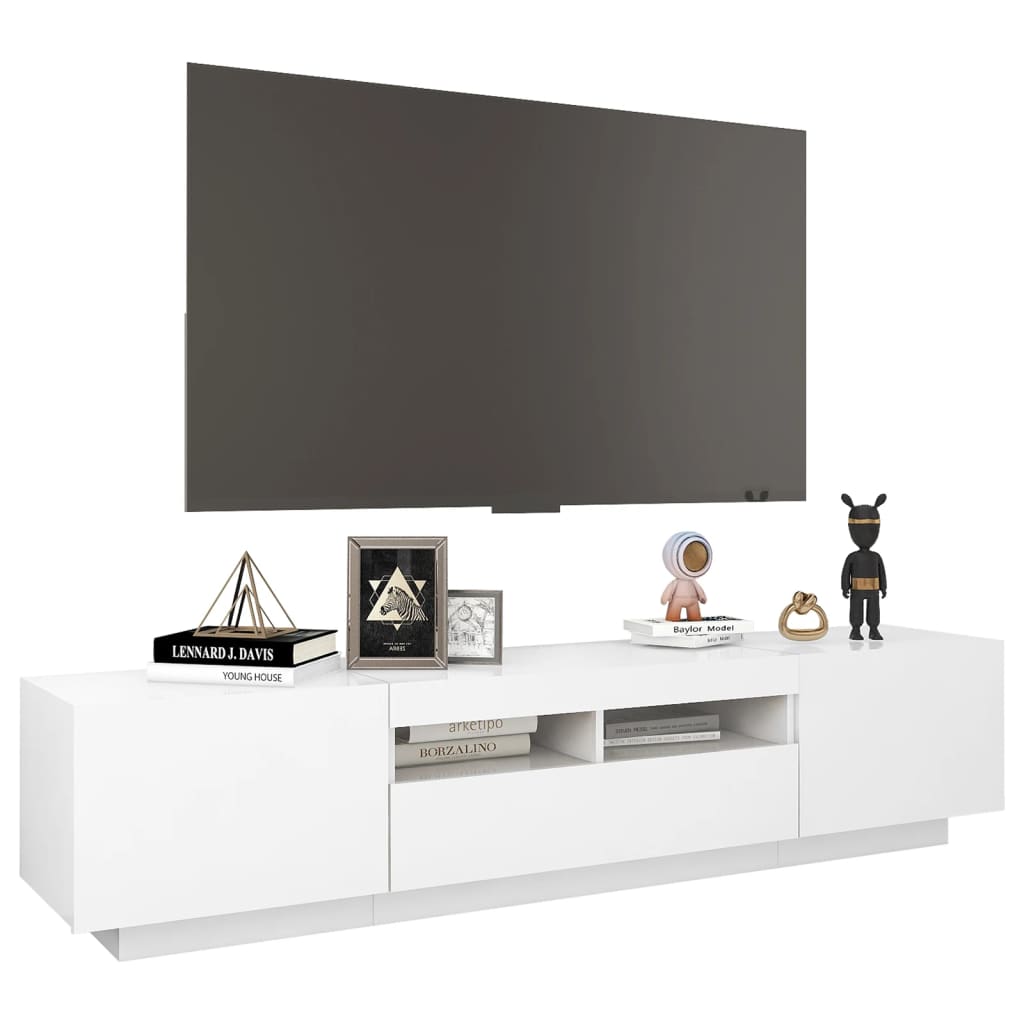 Tv-Benk Med Led-Lys Hvit 180X35X40 Cm