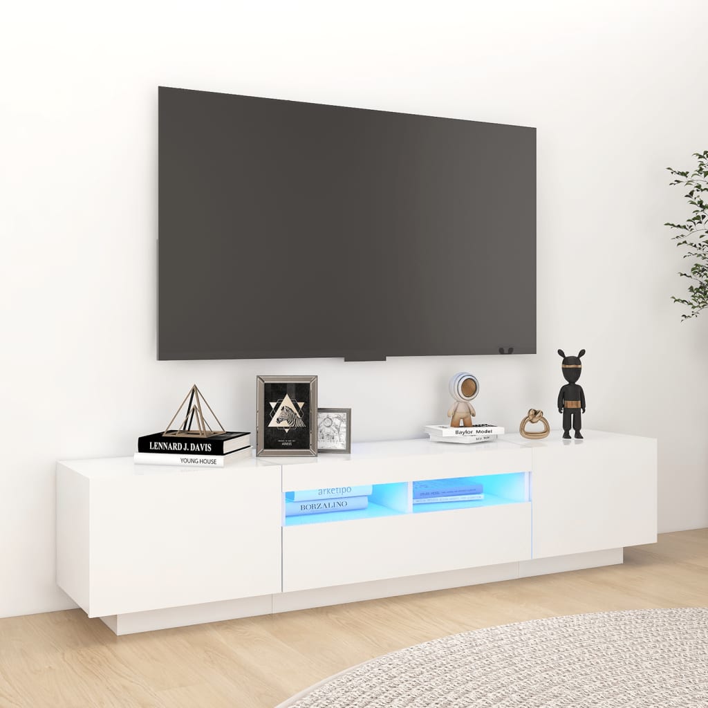 Tv-Benk Med Led-Lys Hvit 180X35X40 Cm