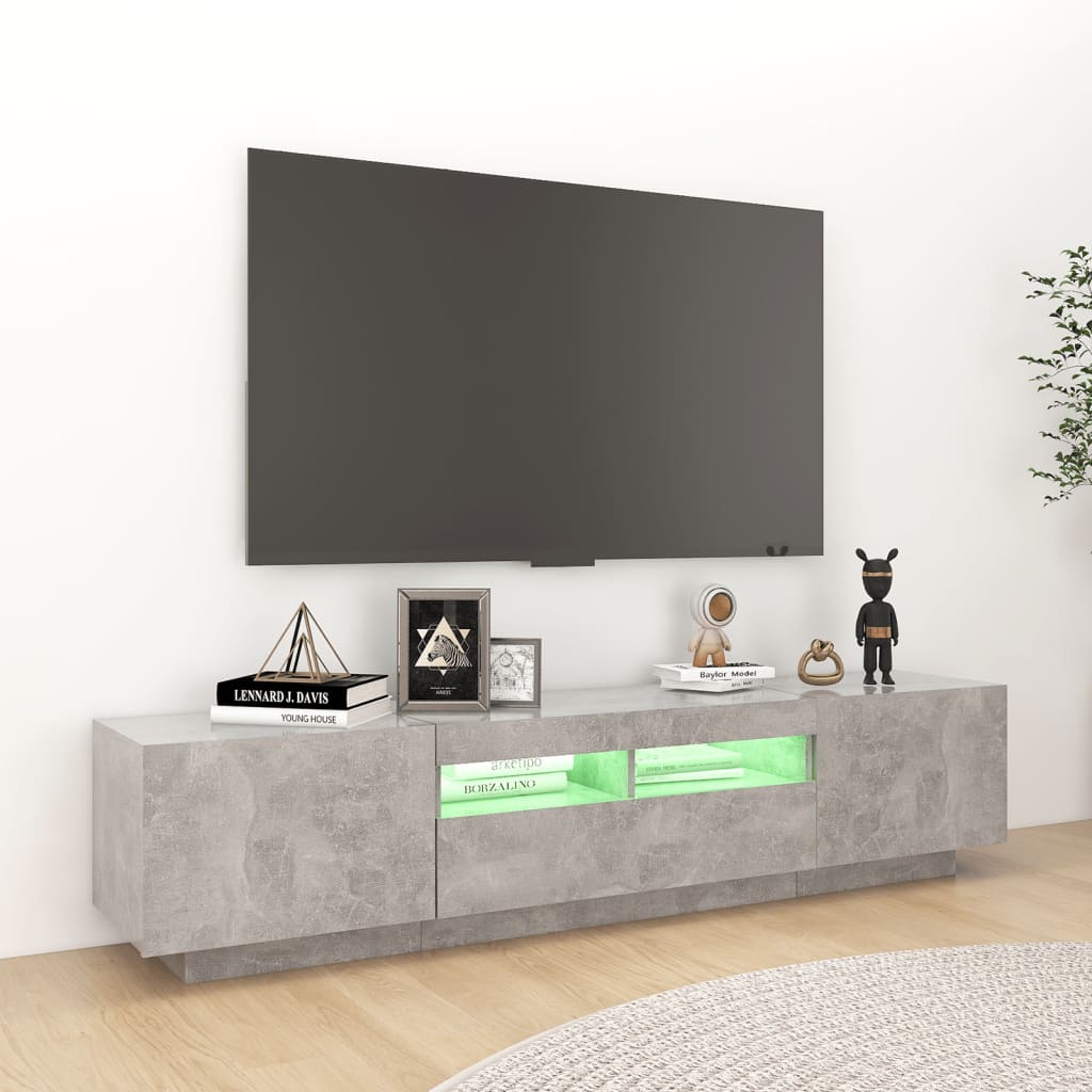 Tv-Benk Med Led-Lys Betonggrå 180X35X40 Cm