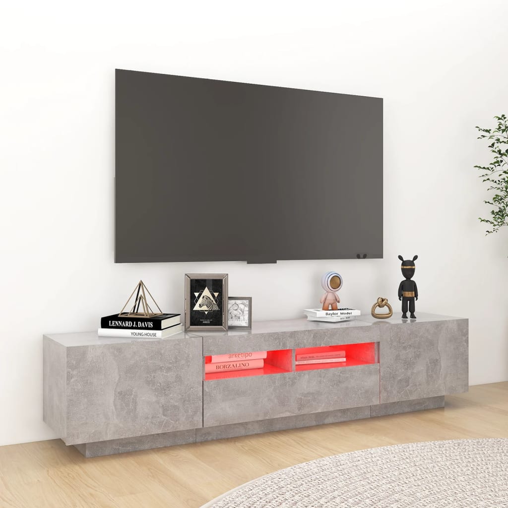 Tv-Benk Med Led-Lys Betonggrå 180X35X40 Cm