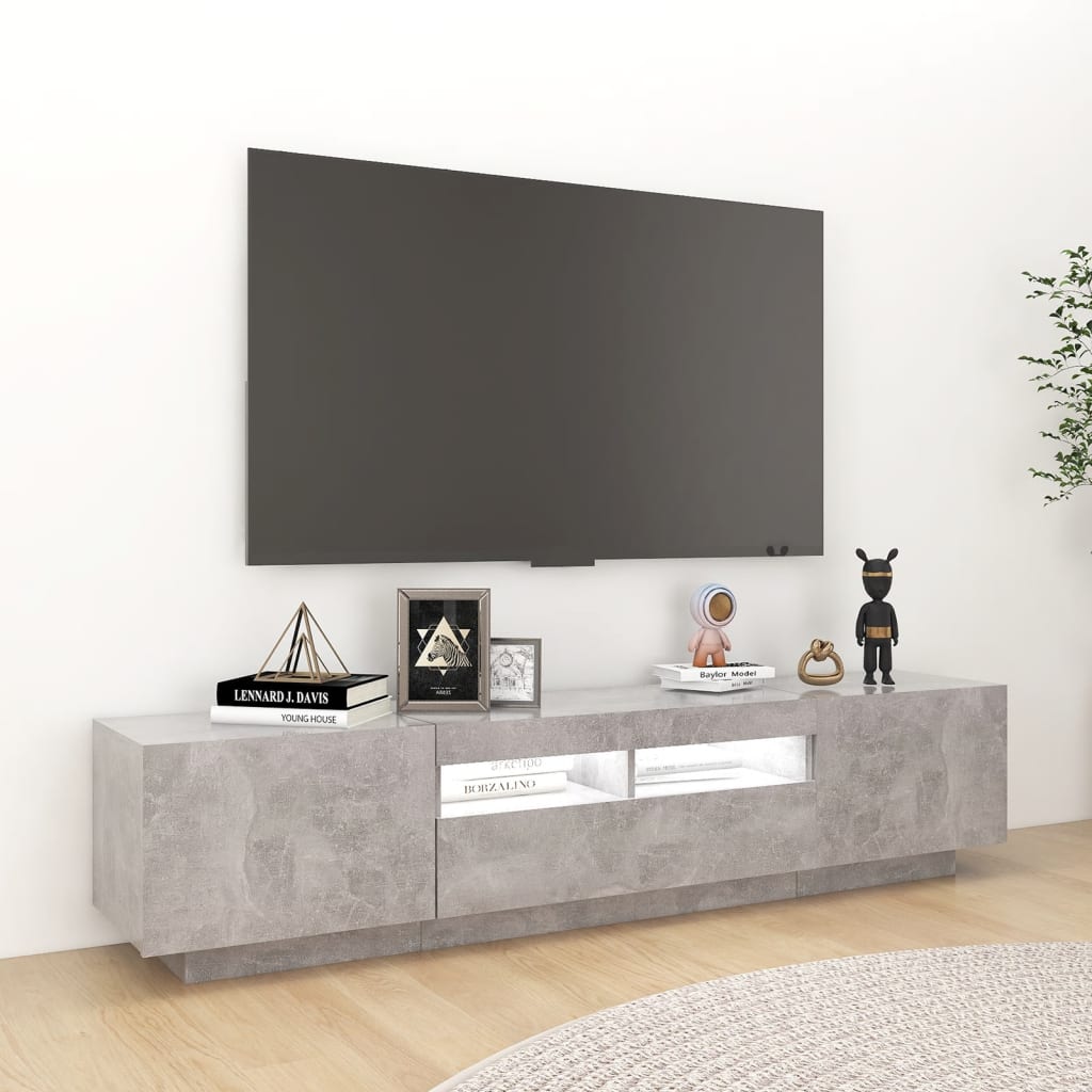 Tv-Benk Med Led-Lys Betonggrå 180X35X40 Cm