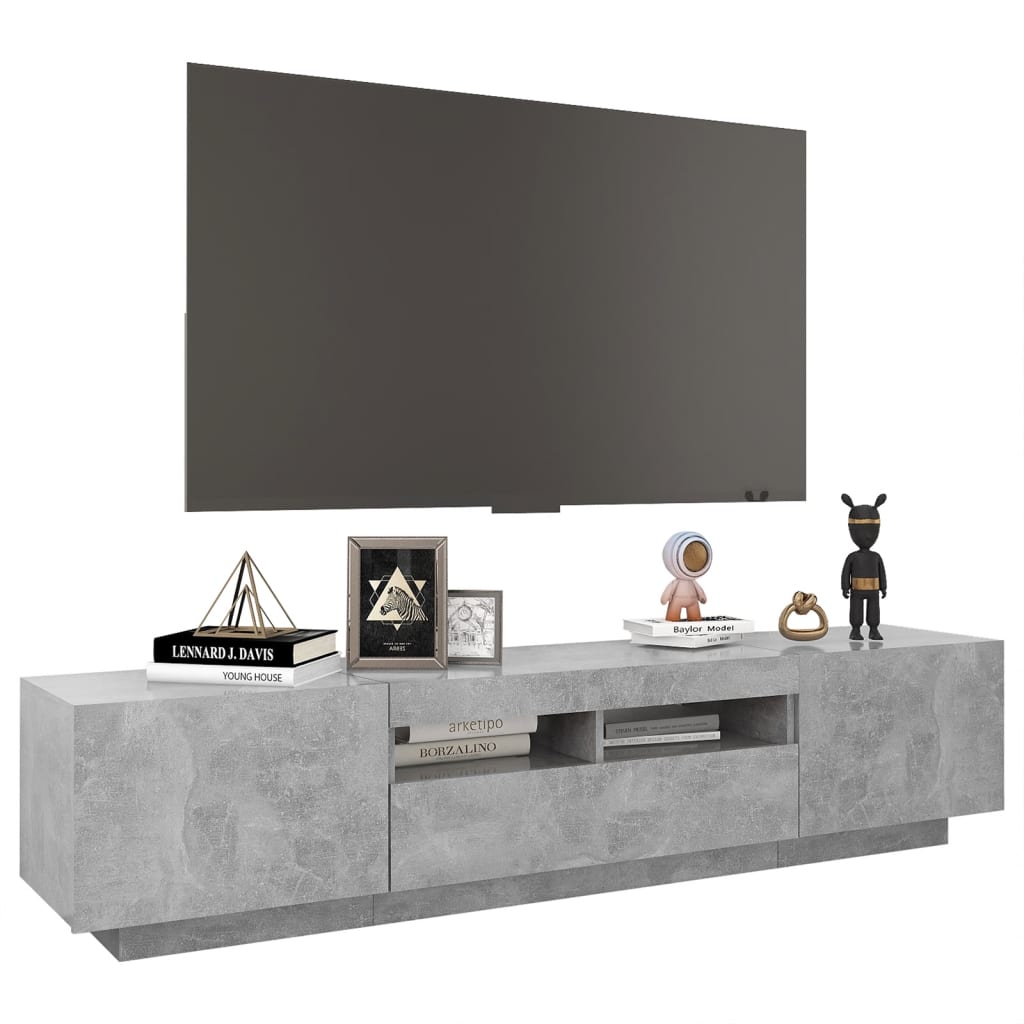 Tv-Benk Med Led-Lys Betonggrå 180X35X40 Cm