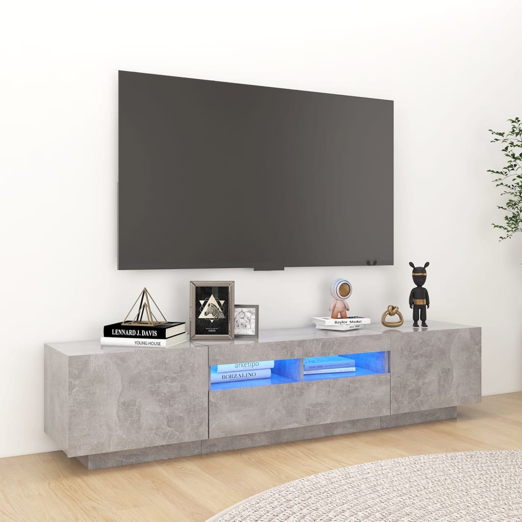 Tv-Benk Med Led-Lys Betonggrå 180X35X40 Cm