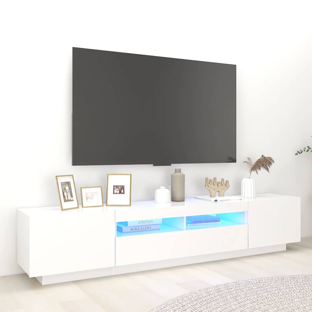 Tv-Benk Med Led-Lys Hvit 200X35X40 Cm