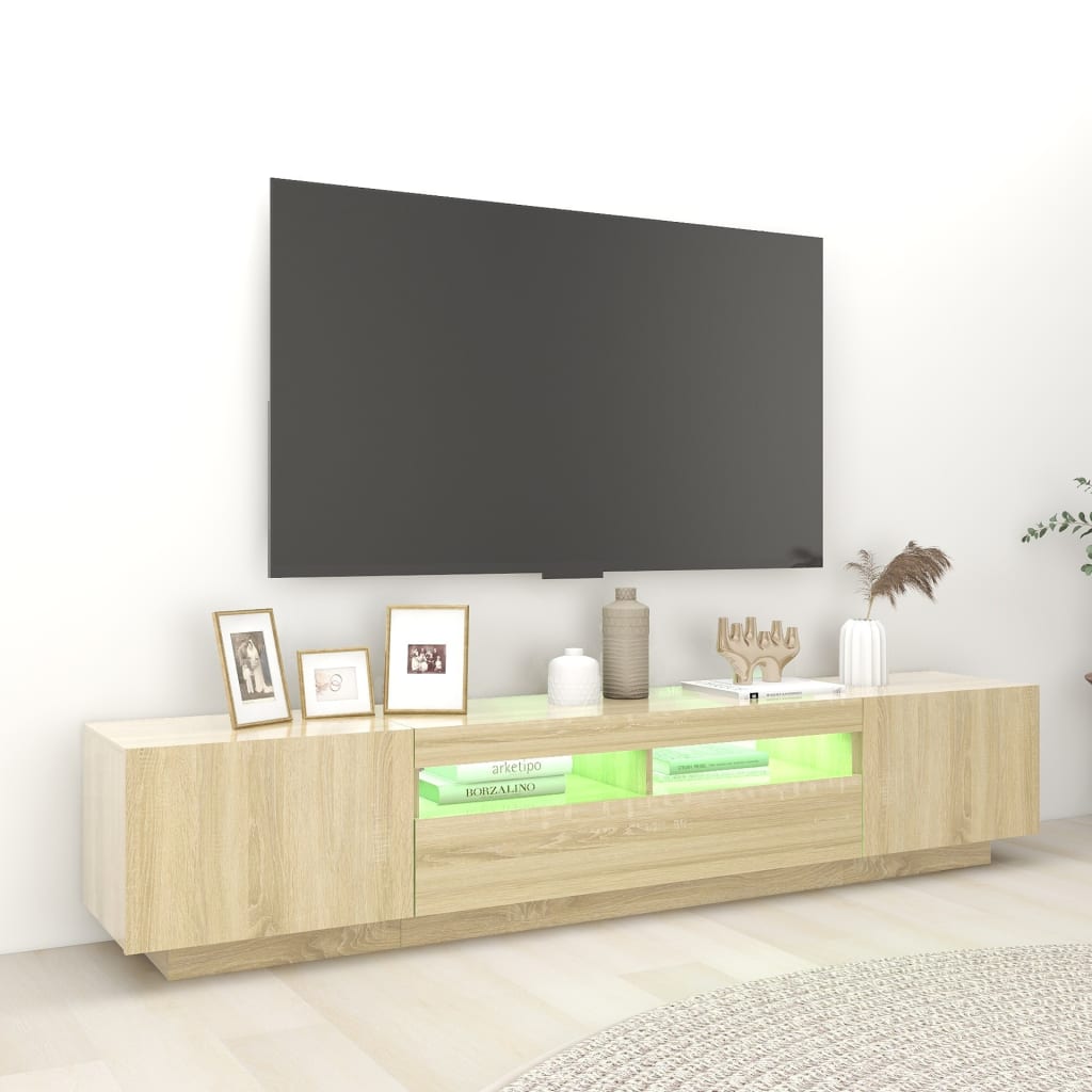 Tv-Benk Med Led-Lys Sonoma Eik 200X35X40 Cm