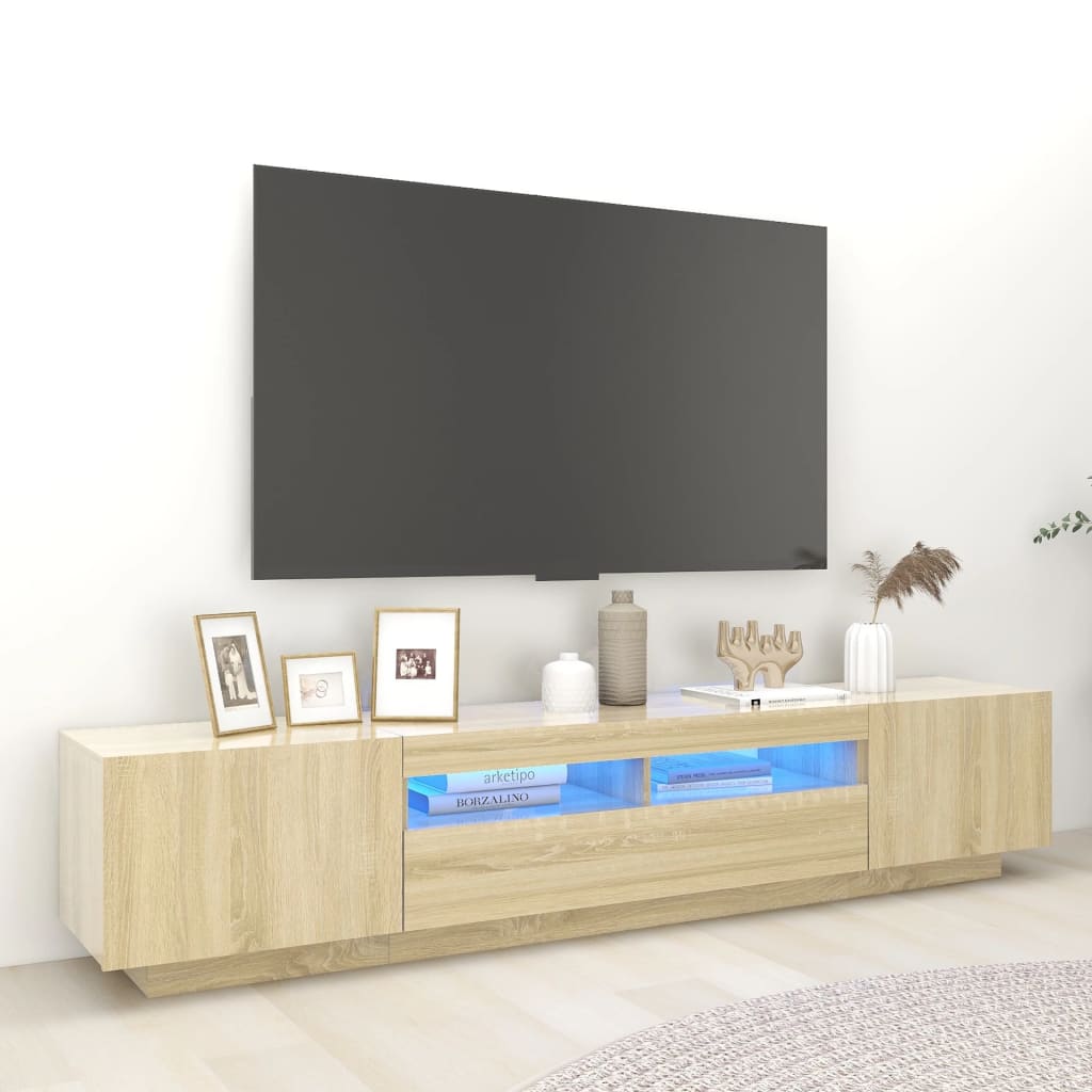 Tv-Benk Med Led-Lys Sonoma Eik 200X35X40 Cm