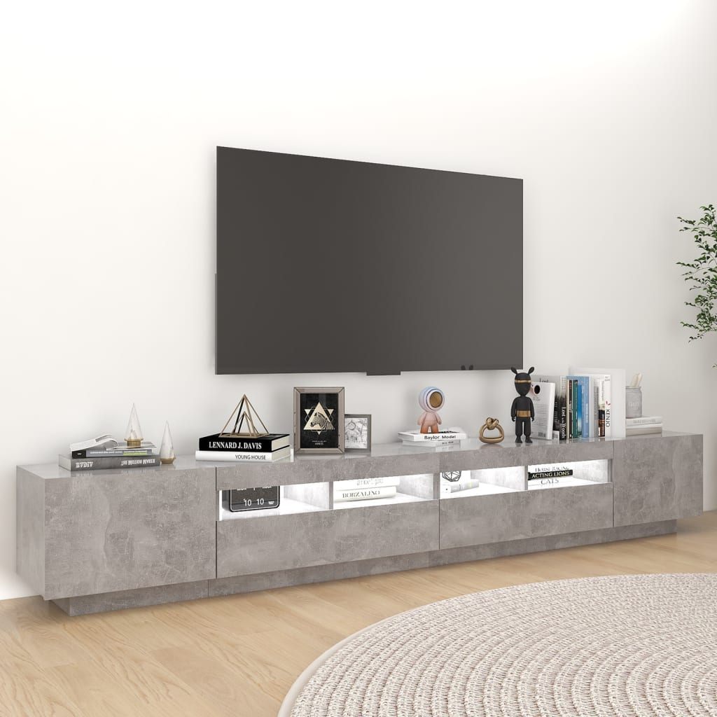 Tv-Benk Med Led-Lys Betonggrå 260X35X40 Cm