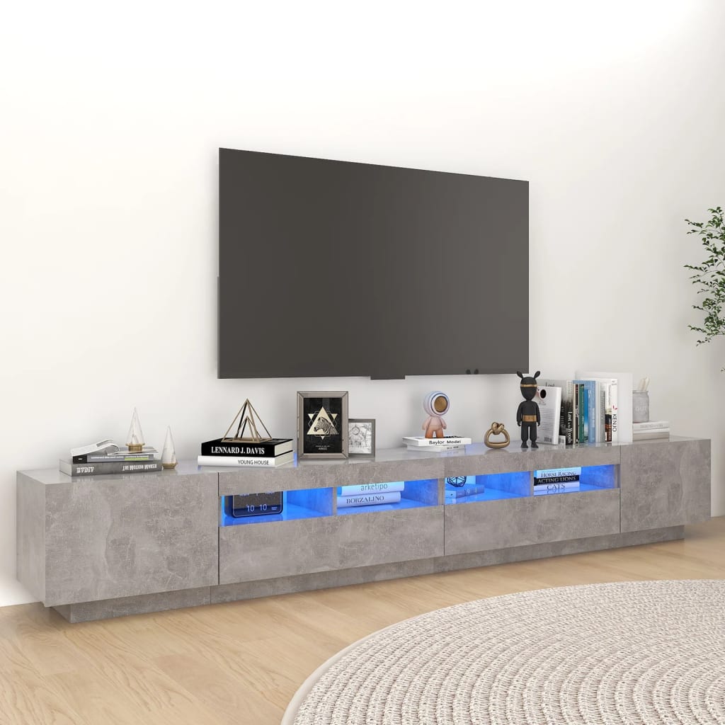 Tv-Benk Med Led-Lys Betonggrå 260X35X40 Cm