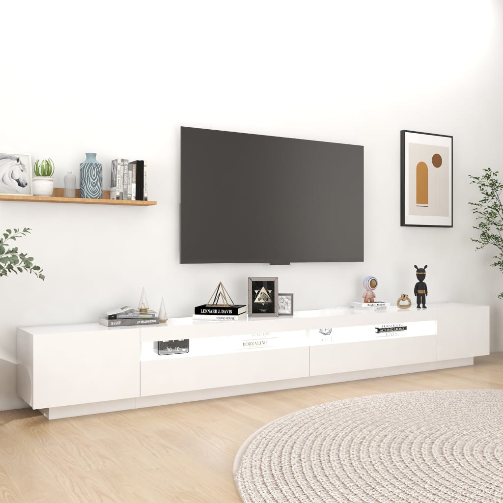 Tv-Benk Med Led-Lys Hvit 300X35X40 Cm