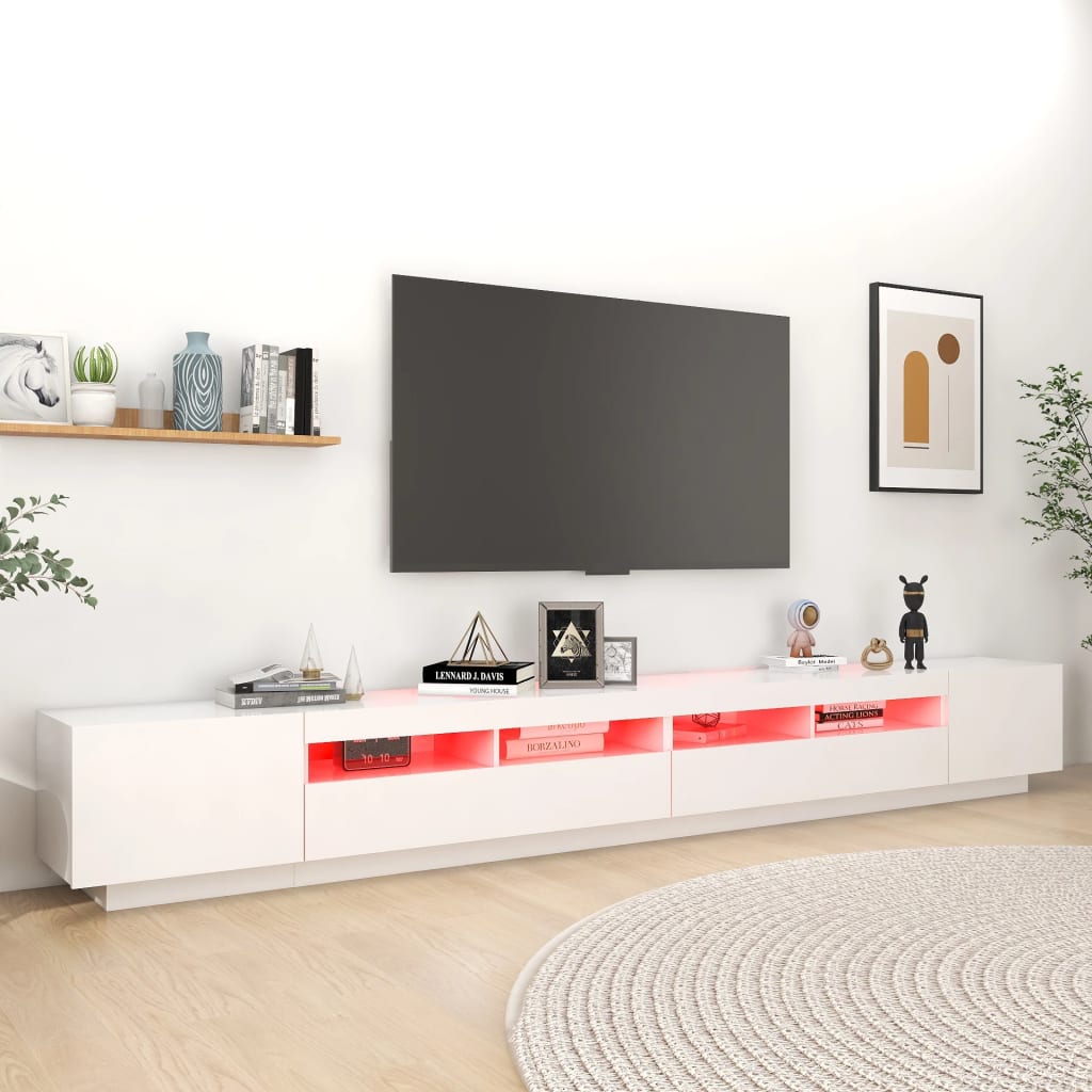 Tv-Benk Med Led-Lys Hvit 300X35X40 Cm
