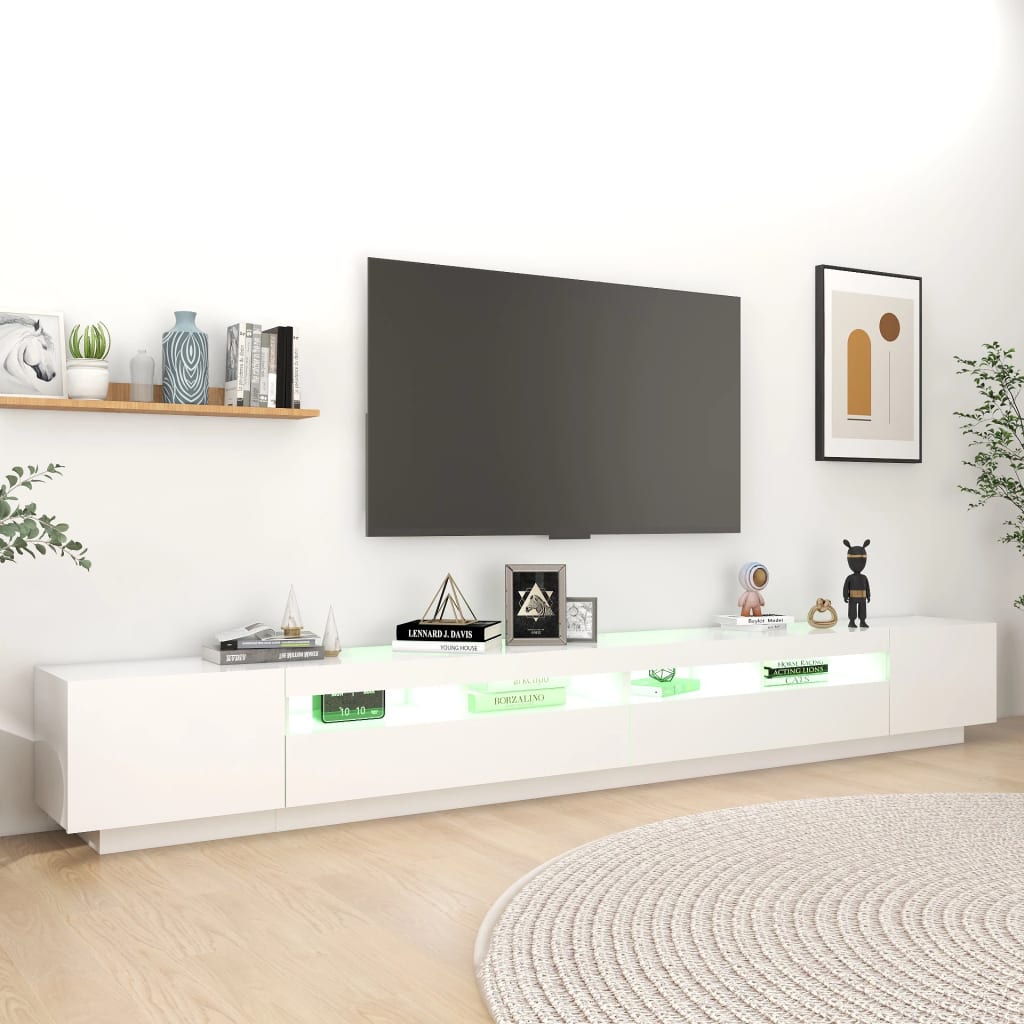 Tv-Benk Med Led-Lys Hvit 300X35X40 Cm