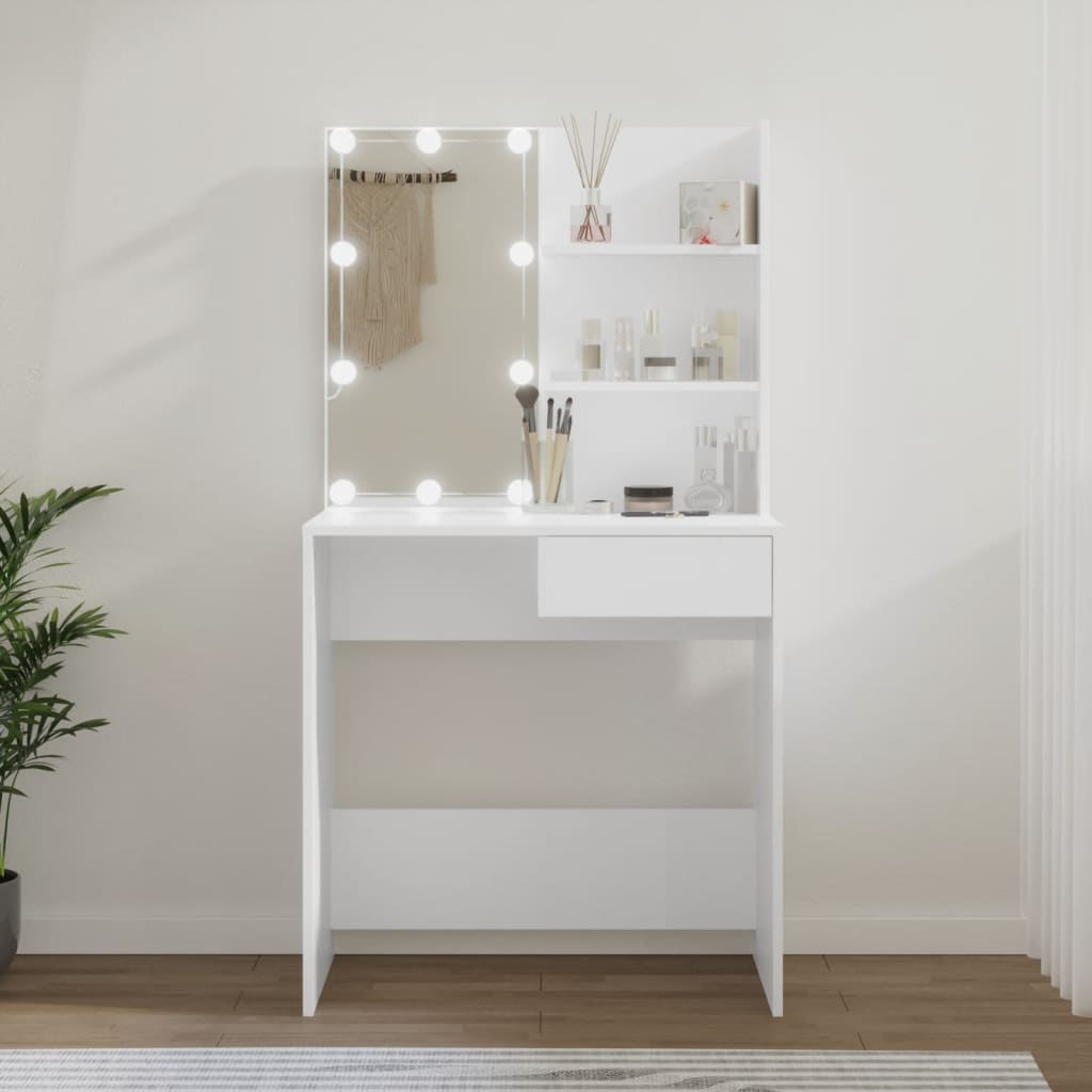 Sminkebord Med Led Hvit 74,5X40X141 Cm