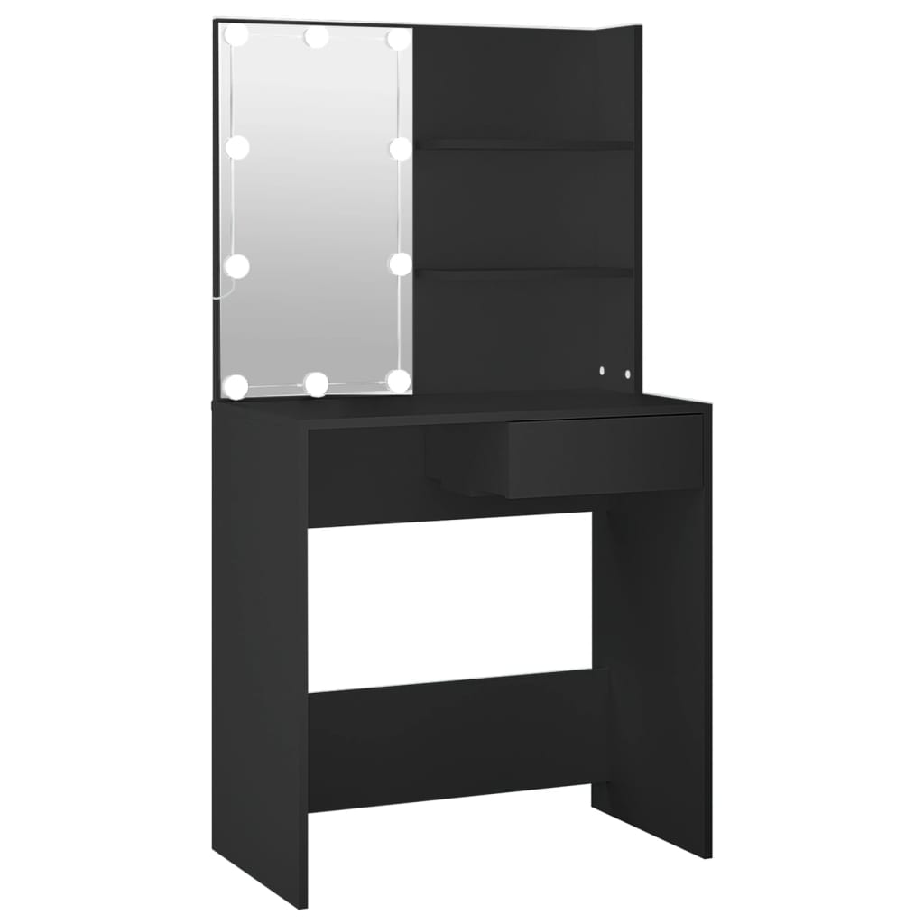 Sminkebord Med Led Svart 74,5X40X141 Cm