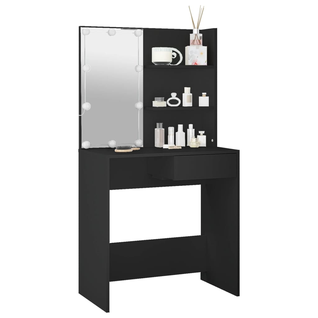 Sminkebord Med Led Svart 74,5X40X141 Cm