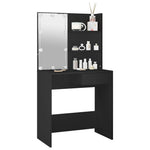 Sminkebord Med Led Svart 74,5X40X141 Cm