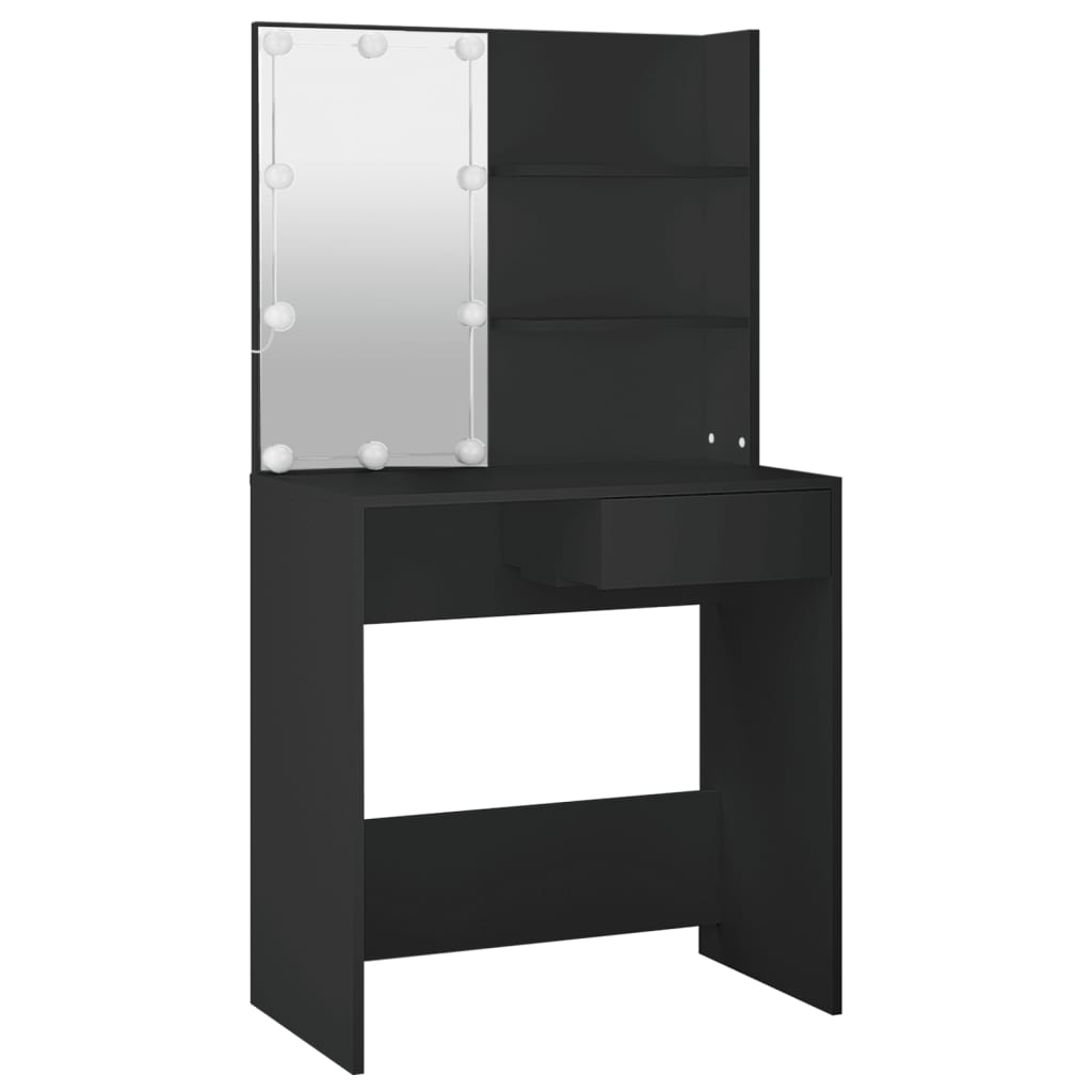 Sminkebord Med Led Svart 74,5X40X141 Cm