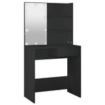 Sminkebord Med Led Svart 74,5X40X141 Cm