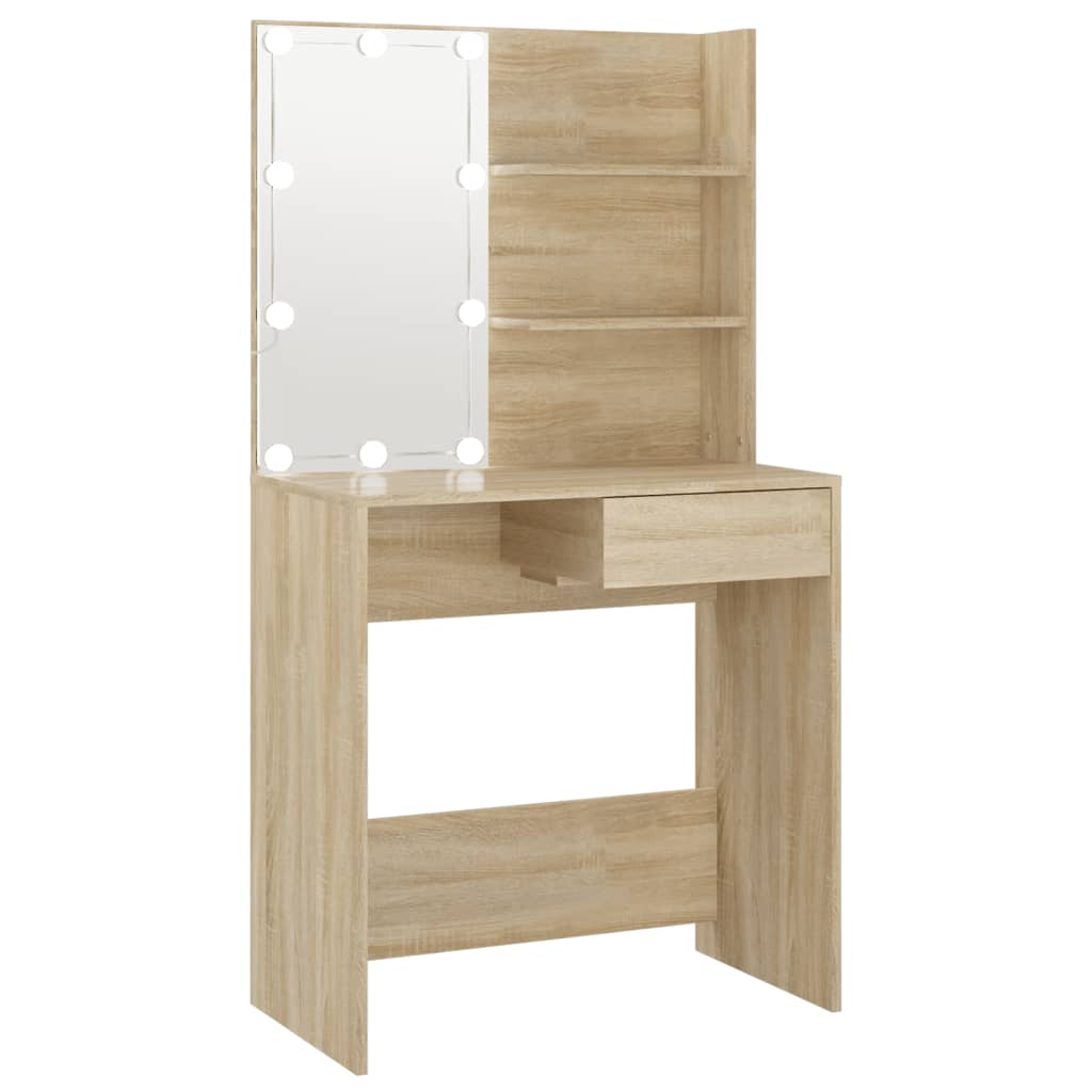 Sminkebord Med Led Sonoma Eik 74,5X40X141 Cm Konstruert Tre