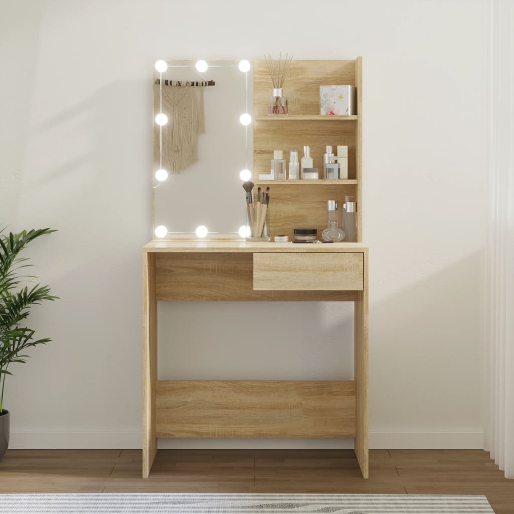 Sminkebord Med Led Sonoma Eik 74,5X40X141 Cm Konstruert Tre