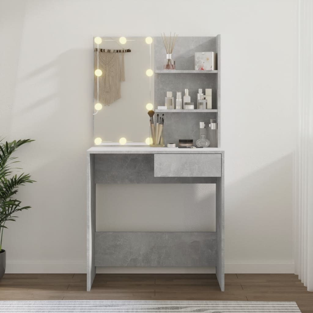 Sminkebord Med Led Betonggrå 74,5X40X141 Cm