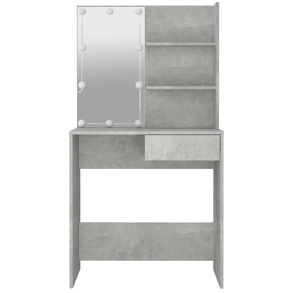 Sminkebord Med Led Betonggrå 74,5X40X141 Cm