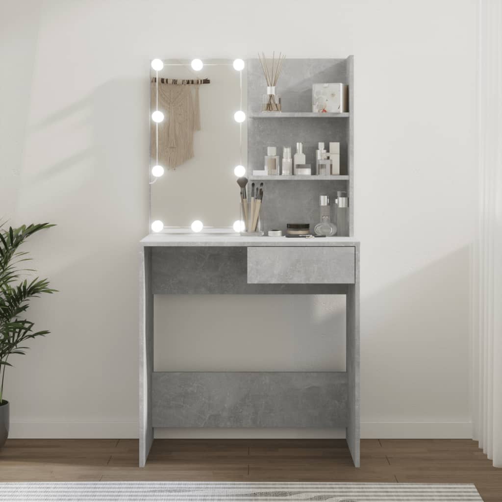 Sminkebord Med Led Betonggrå 74,5X40X141 Cm