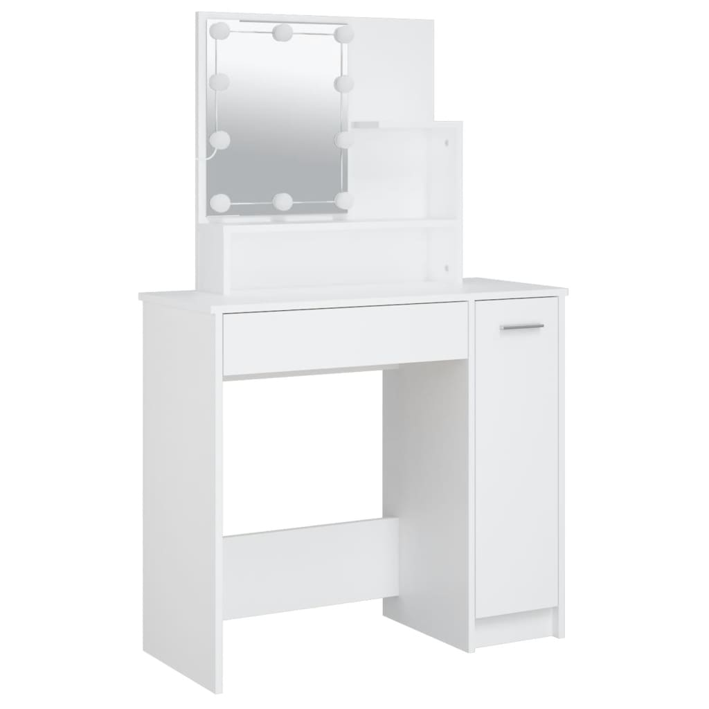 Sminkebord Med Led Hvit 86,5X35X136 Cm