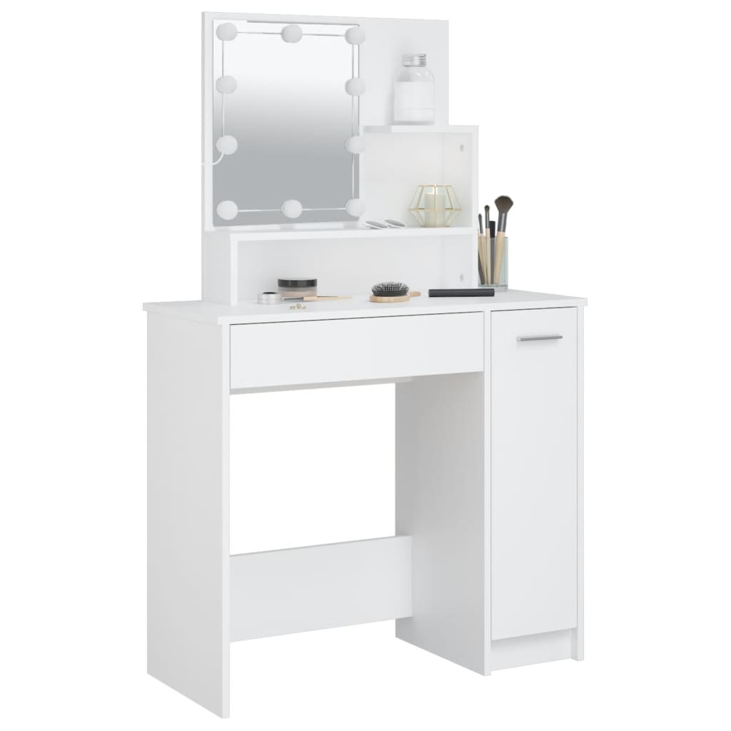 Sminkebord Med Led Hvit 86,5X35X136 Cm