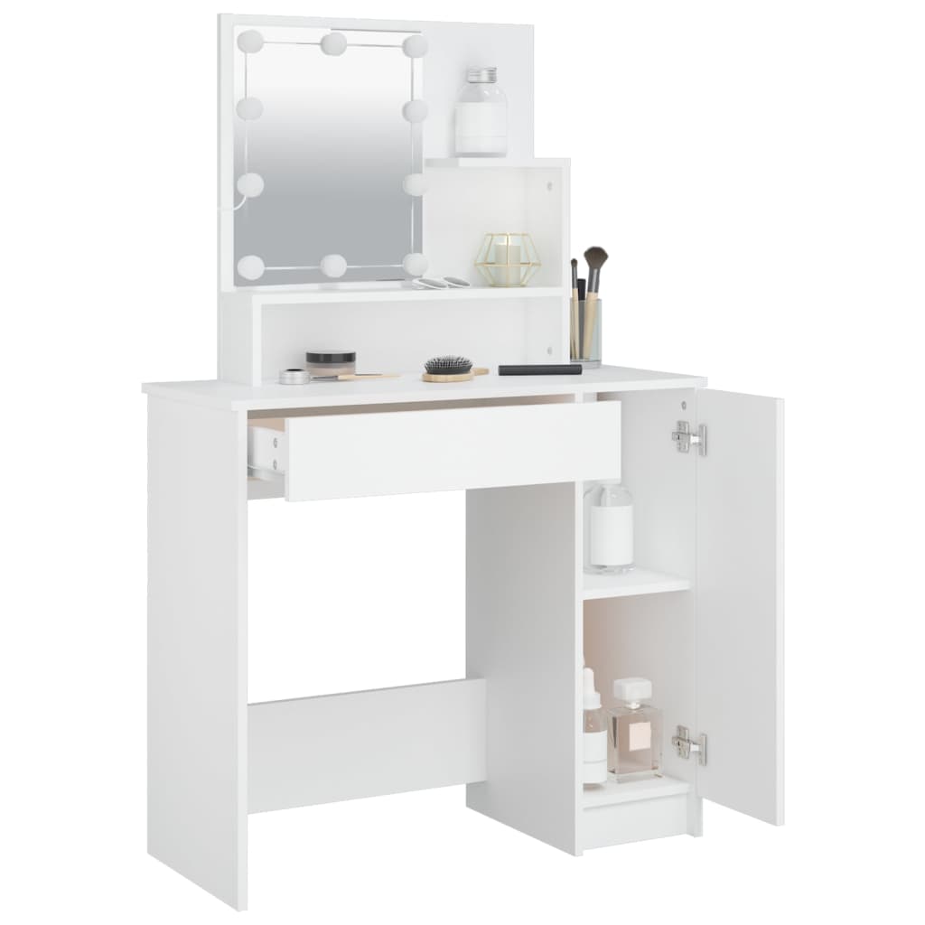 Sminkebord Med Led Hvit 86,5X35X136 Cm